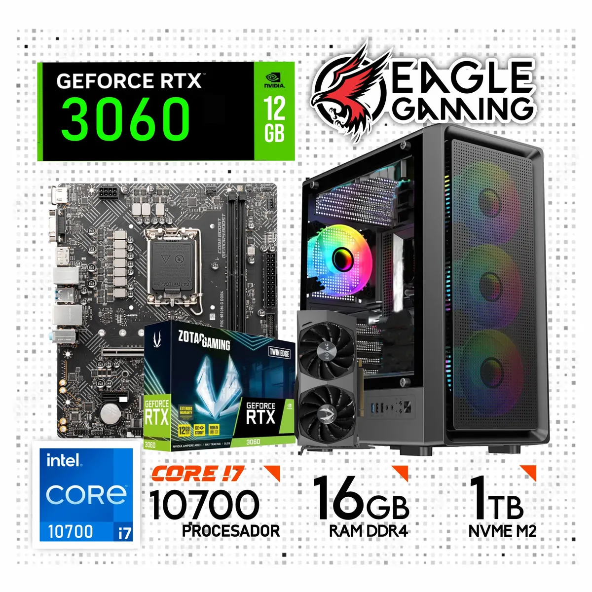 NVIDIA - Computadora PC Gamer Core i7-10TH + RAM 16GB+ SSD 1TB + VIDEO RTX 3060 12GB