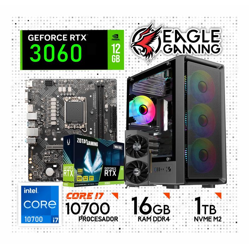 NVIDIA - Computadora PC Gamer Core i7-10TH + RAM 16GB+ SSD 1TB + VIDEO RTX 3060 12GB