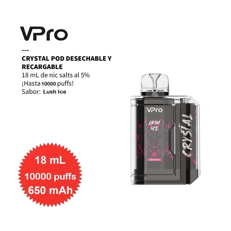GENERICO - VPRO CRYSTAL, 10,000 Puffs, Desechable 5% -  LUSH ICE