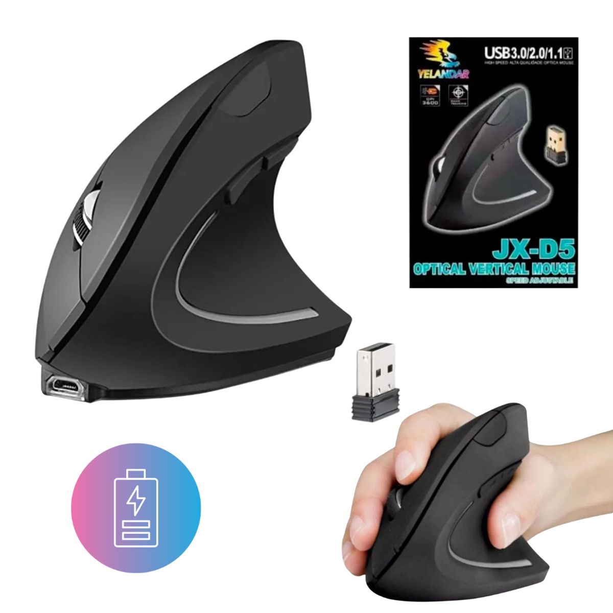 SEISA - Mouse Vertical Ergonomico Inalambrico Recargable Laptop Y Pc