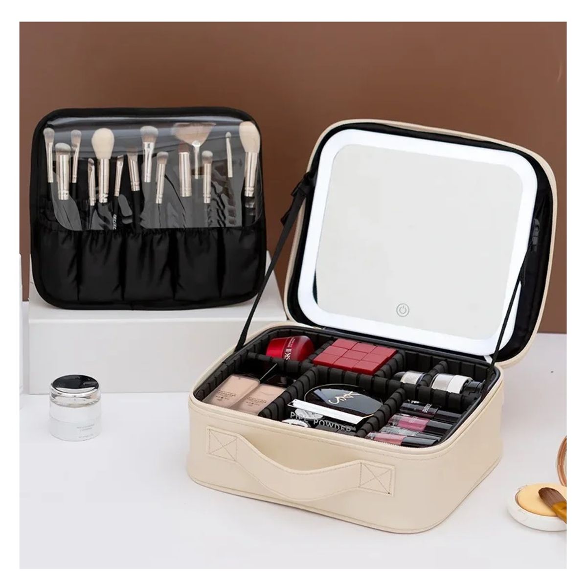 GENERICO - ESTUCHE PARA MAQUILLAJE CON ESPEJO LED RECARGABLE