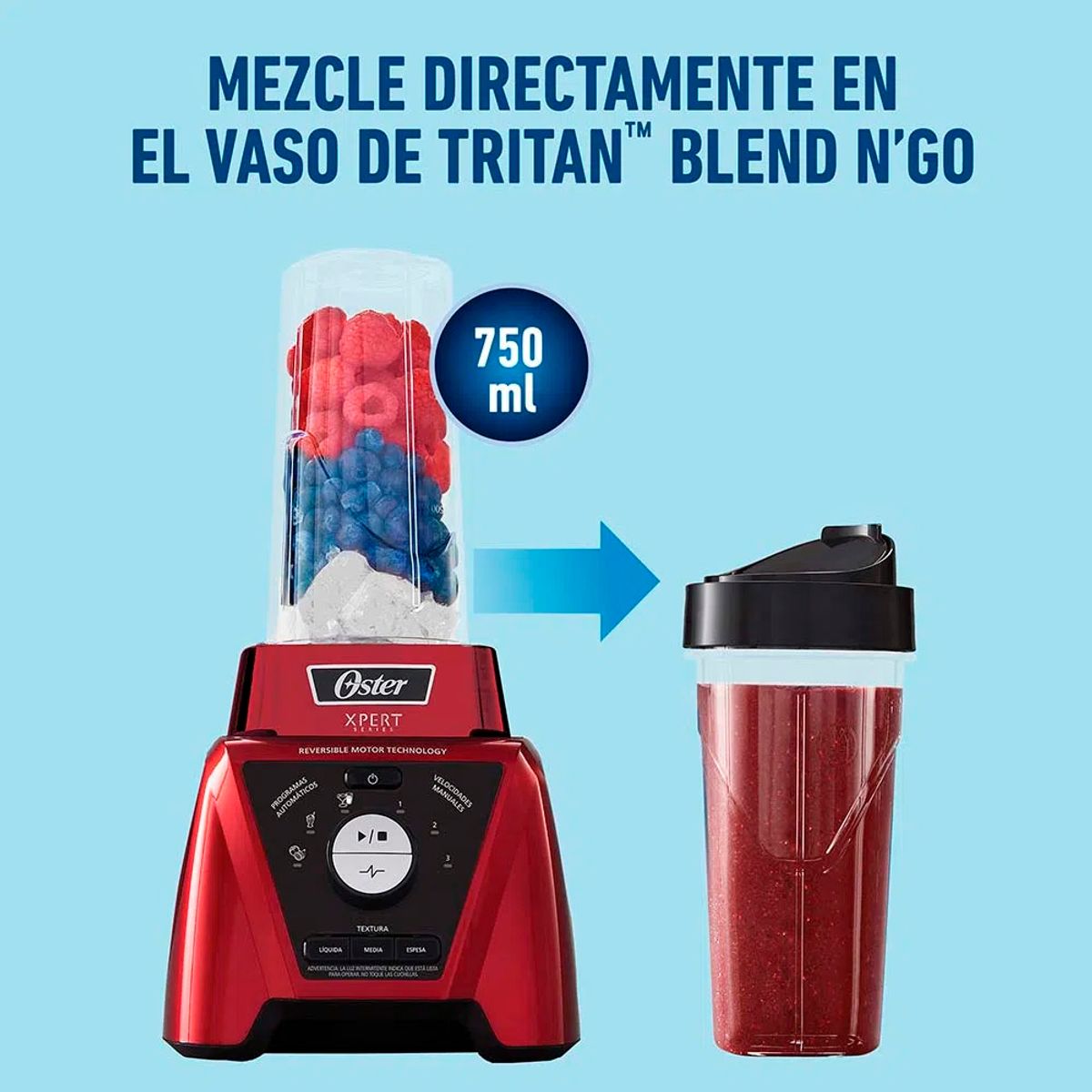 OSTER - Licuadora Oster control de textura BLST3B-RPG Vaso Blend N Go