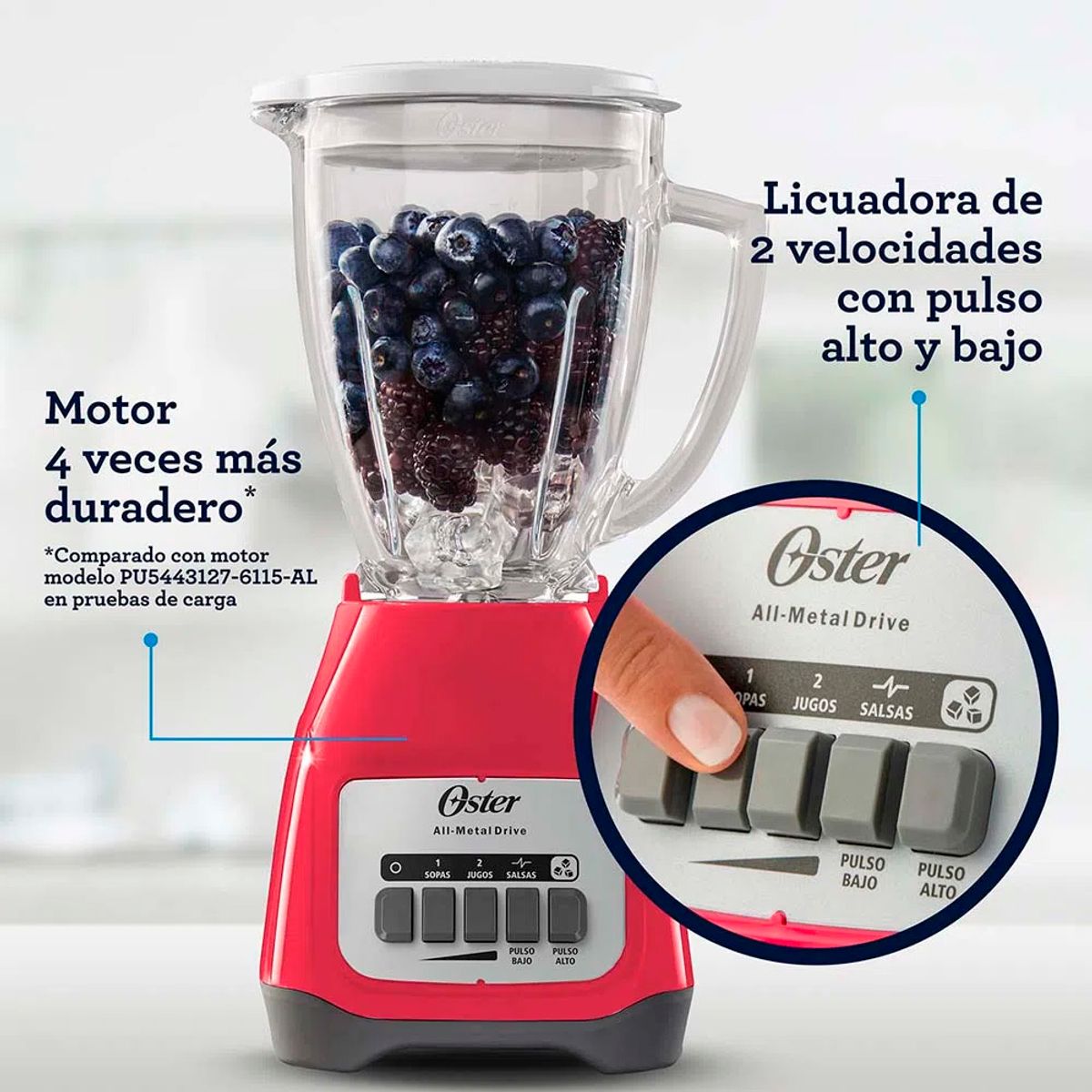 OSTER - Licuadora Oster 2 velocidades más pulso y vaso de vidrio BLSTKAGMPB