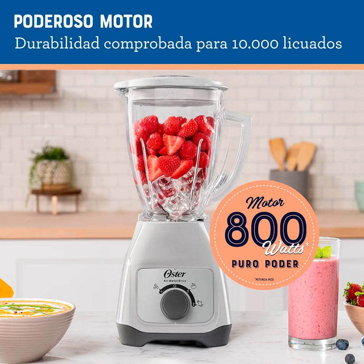 OSTER - Licuadora Oster con Vaso de Vidrio y Control de Perilla BLSTKAGWRD