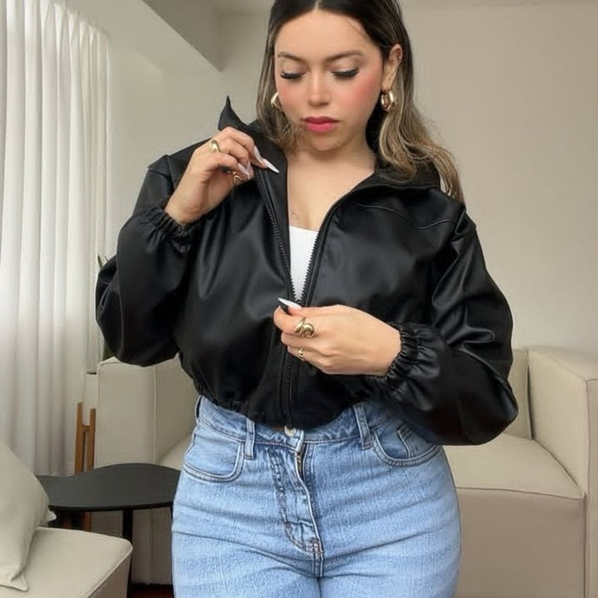 GENERICO - CASACA CASUAL BOMBER CUERINA PARA DAMA MODA