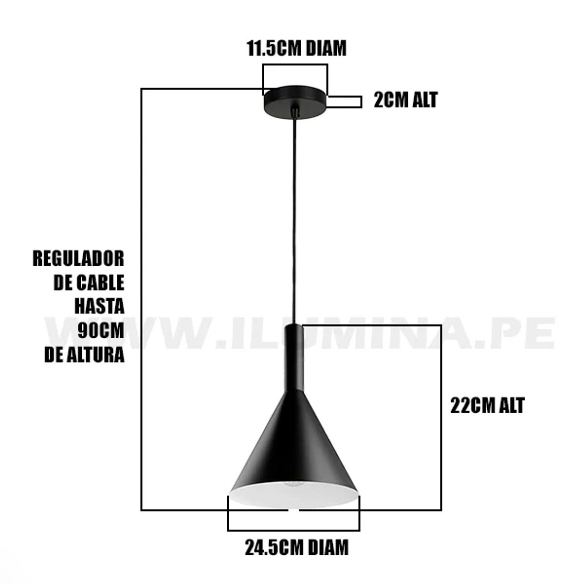 GENERICO - Lámpara Colgante Campana Black Led