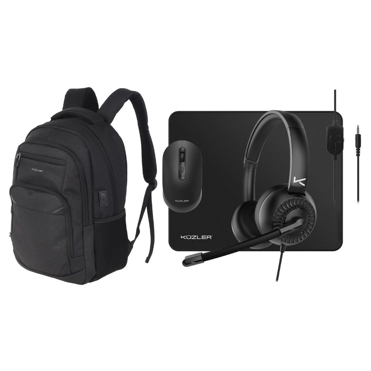 KUZLER - Pack Mouse + Mousepad + Audifonos + Mochila