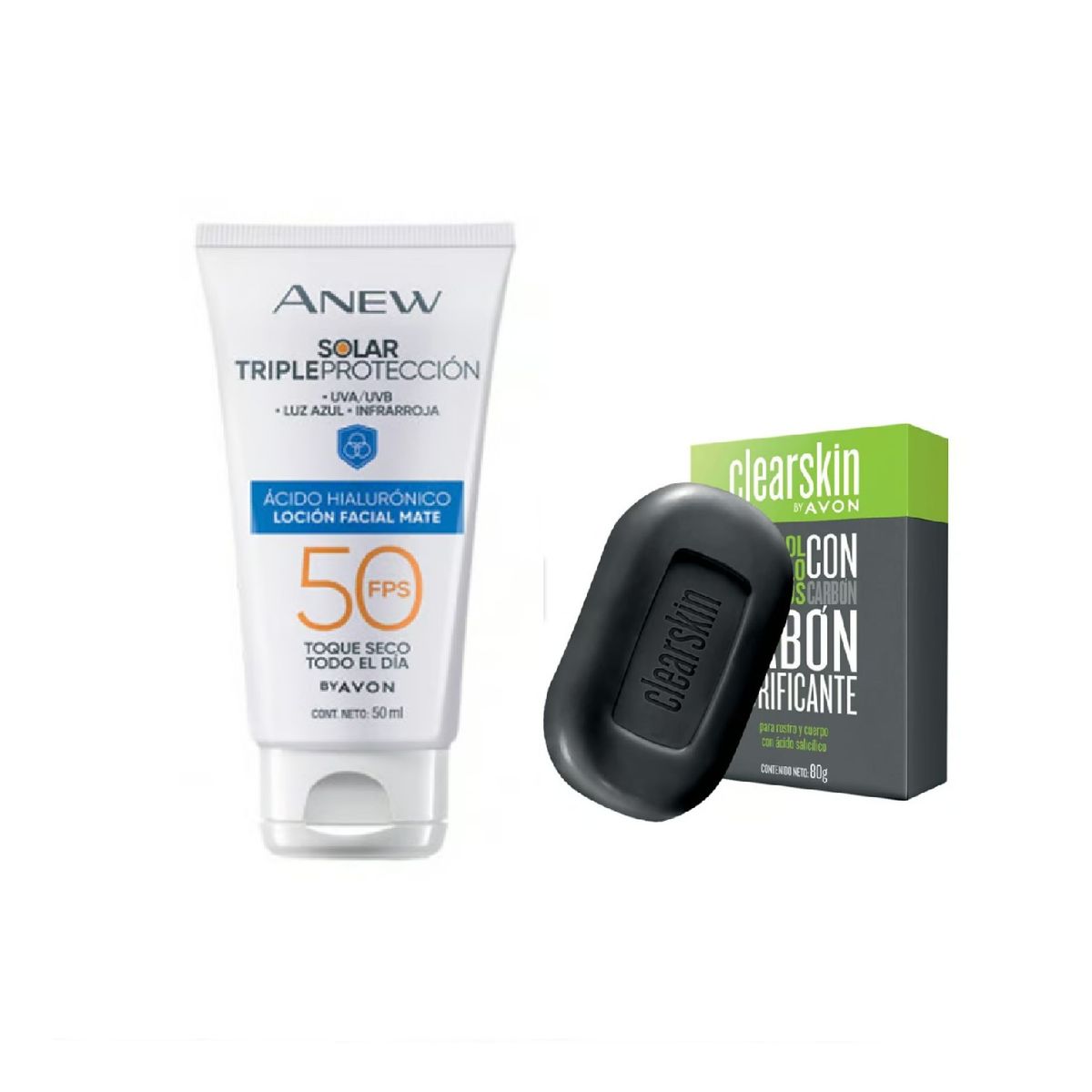 AVON - Anew Solar Triple Protección Facial Mate FPS50 +jabon carbon