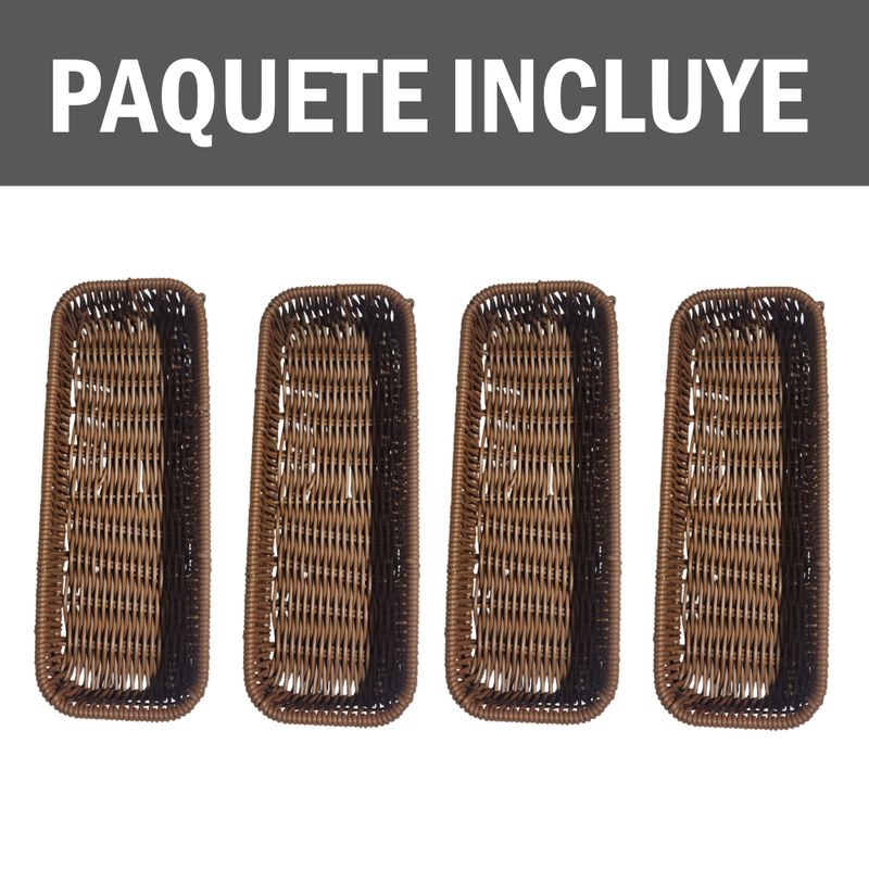 GENERICO - Kit x4 Porta cubiertos de plástico tipo mimbre Rectangular