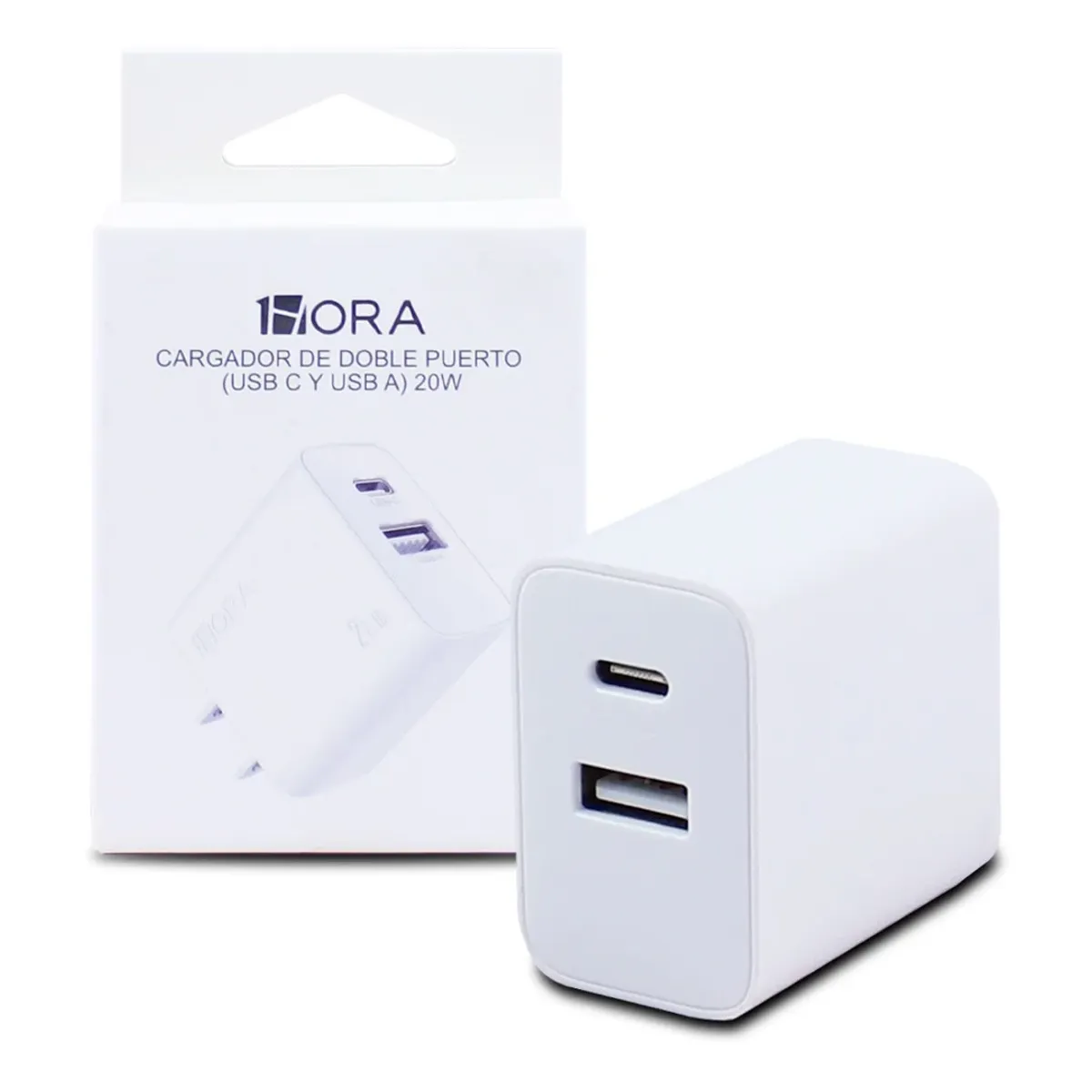 GENERICO - Cargador Rápido 1Hora 20W con Doble Puerto USB-C + USB-A