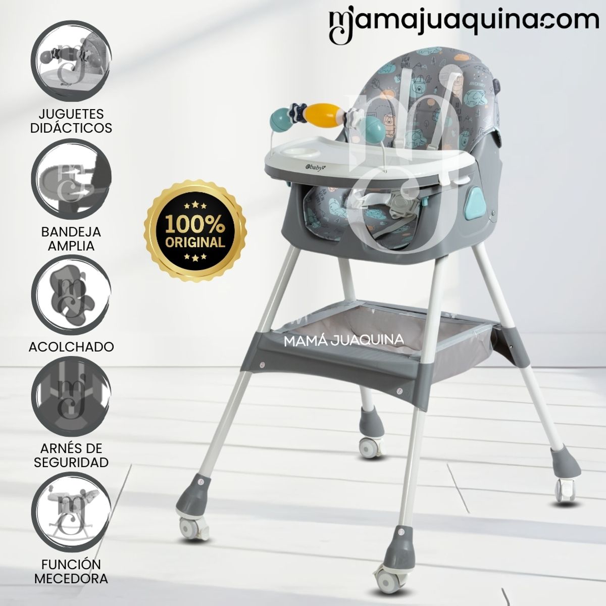 BABY - Silla de Comer con Mecedora «DALÍ» con juguete Gray