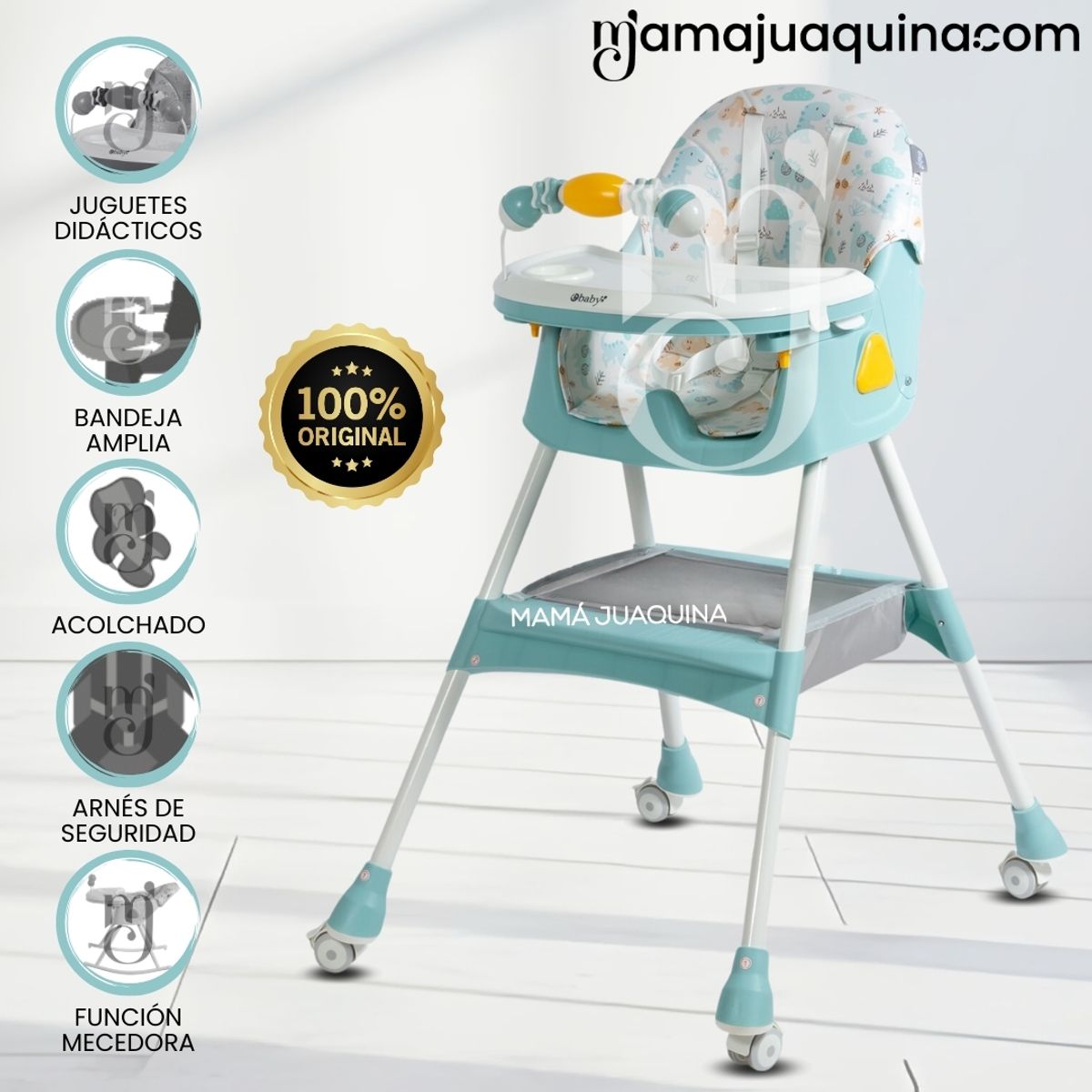 BABY - Silla de Comer con Mecedora «DALÍ» con juguete Light Blue