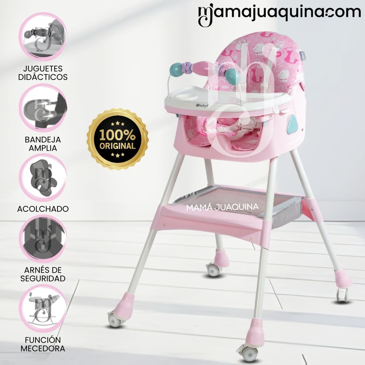 BABY - Silla de Comer con Mecedora «DALÍ» con juguete Pink