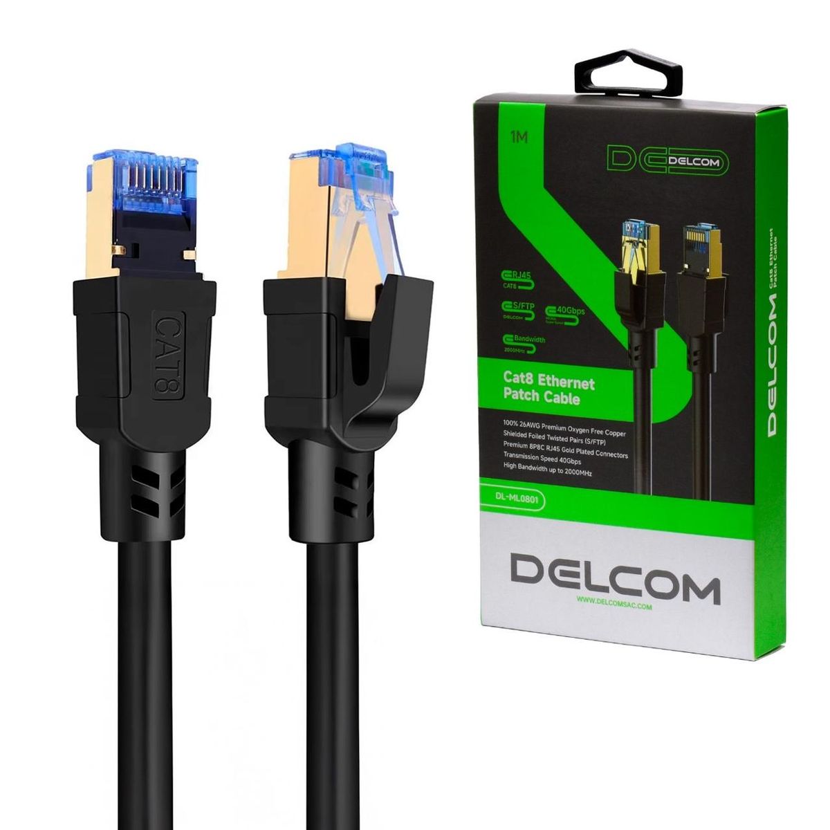 GENERICO - CABLE DE RED CAT8 COBRE DELCOM 2MT