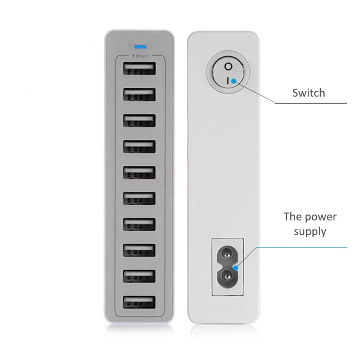 GENERICO - Cargador 10 Puertos Usb 60w Carga Rápida Xbx09l Usb 2.4a