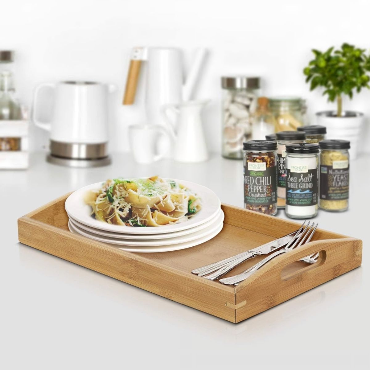 GENERICO - Kit x2 Bandeja de bambú para servir para cocina sala de estar