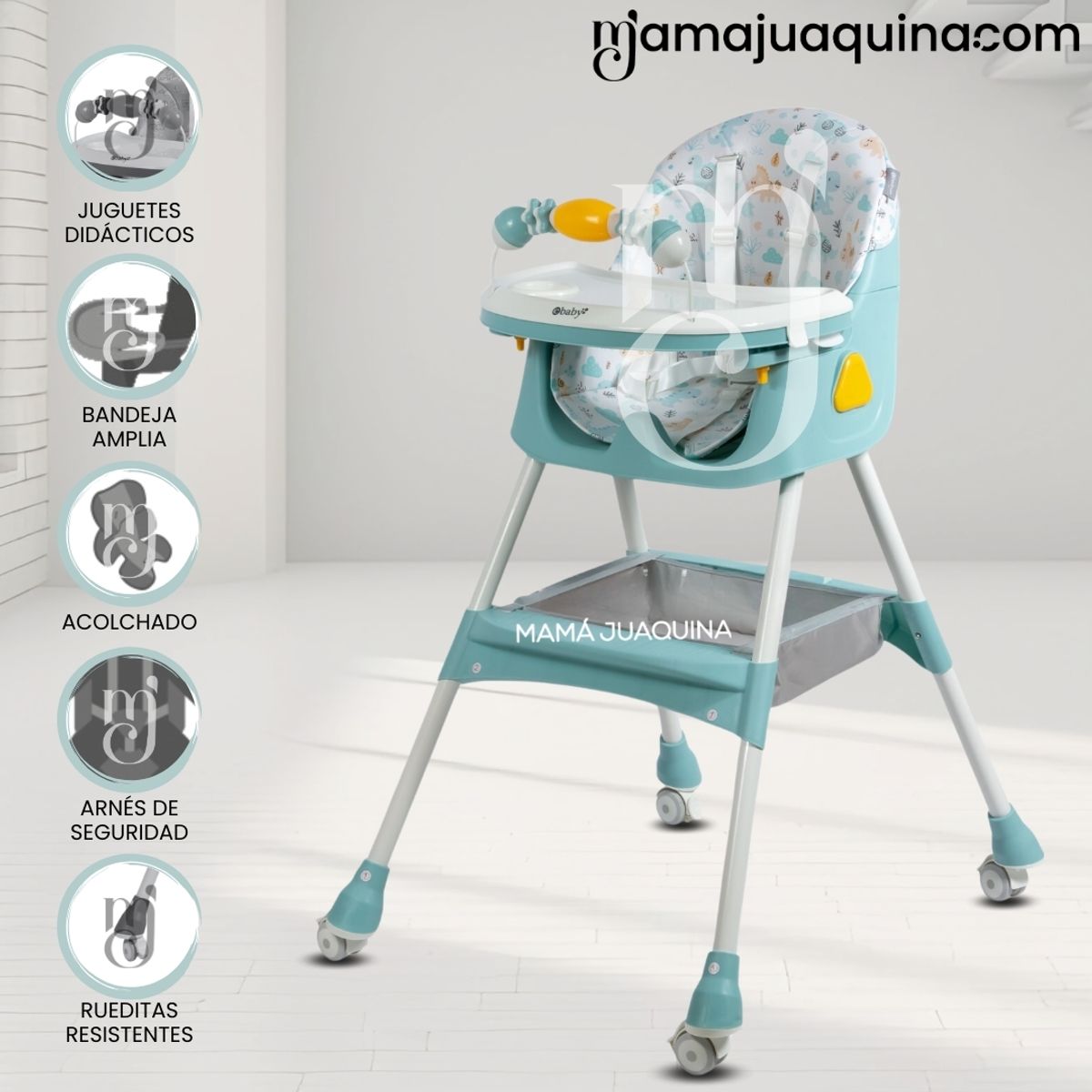 BABY - Silla de Comer con Mecedora «LULÚ» con juguete Light Blue