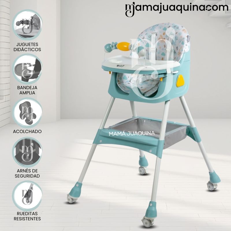BABY - Silla de Comer con Mecedora «LULÚ» con juguete Light Blue