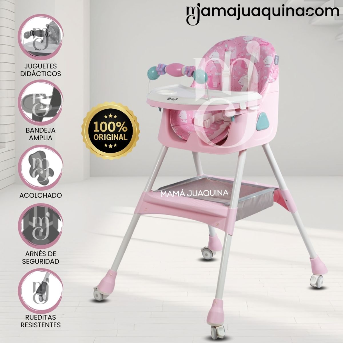 BABY - Silla de Comer con Mecedora «LULÚ» con juguete Pink