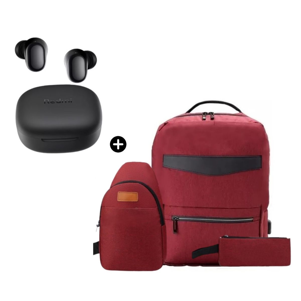 XIAOMI - Audífono Xiaomi Redmi Buds 6 Play Negro + Mochila 3en1 Porta Laptop Usb 4.0 Rojo