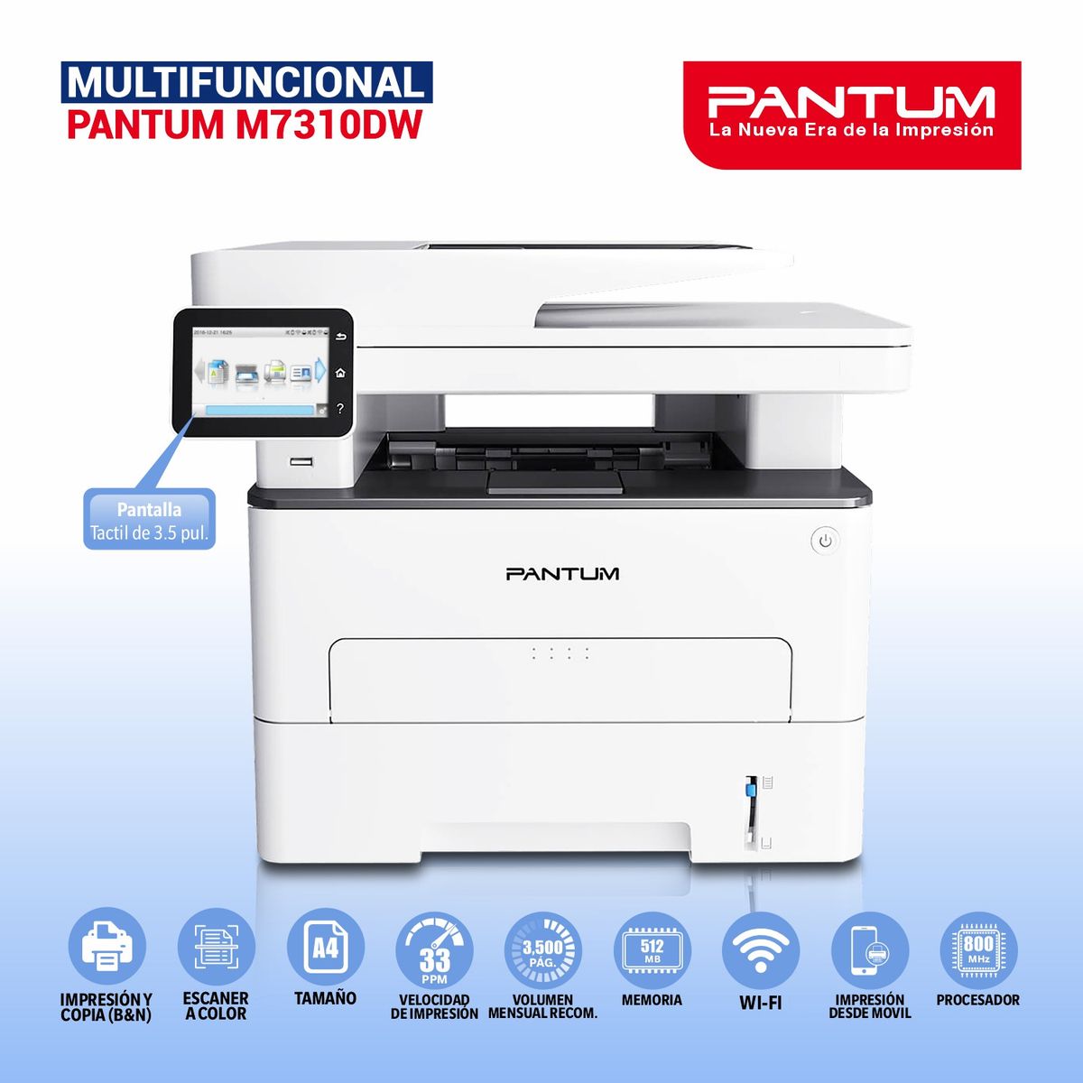 PANTUM - Impresora Multifuncional Laser Monocromático M7310DW