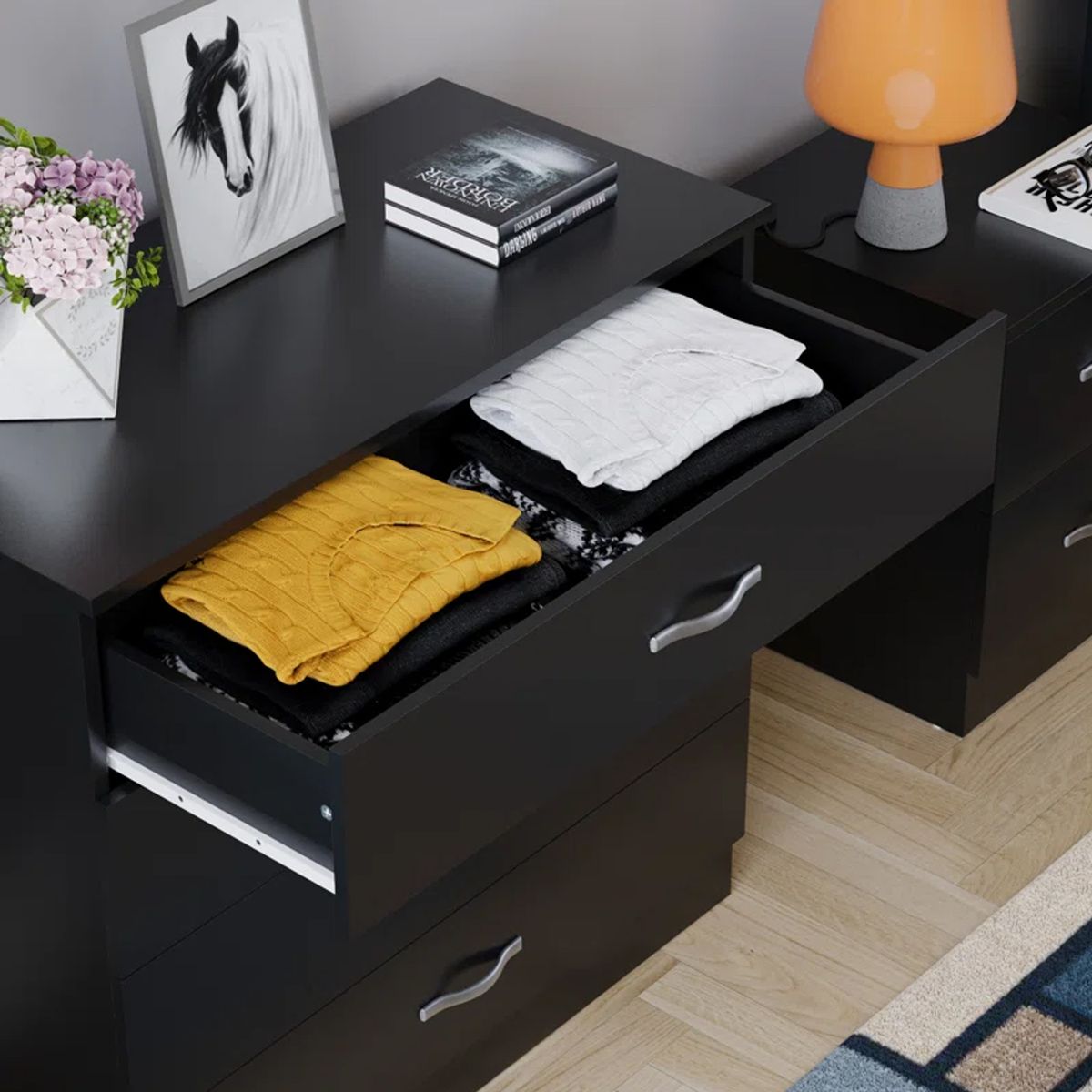 PELIKANO - Comoda Melamina Negro Noa 4 cajones 80cm