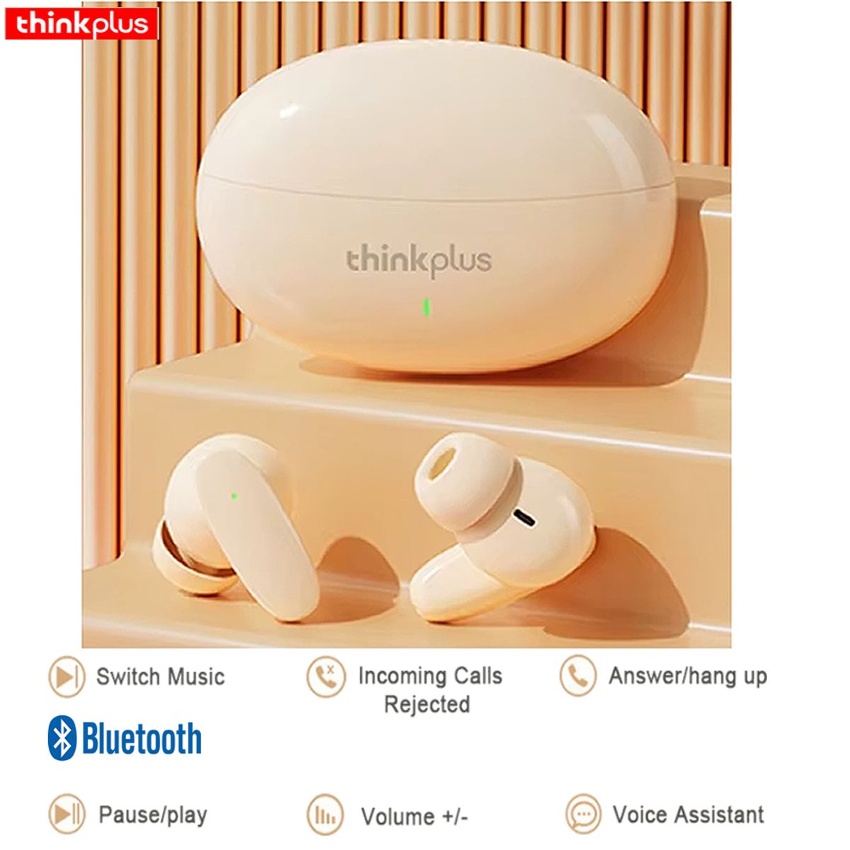 GENERICO - AUDICULARES INALAMBRICOS BLUETOOH THINKIPLUS 2025 COLOR CREMA