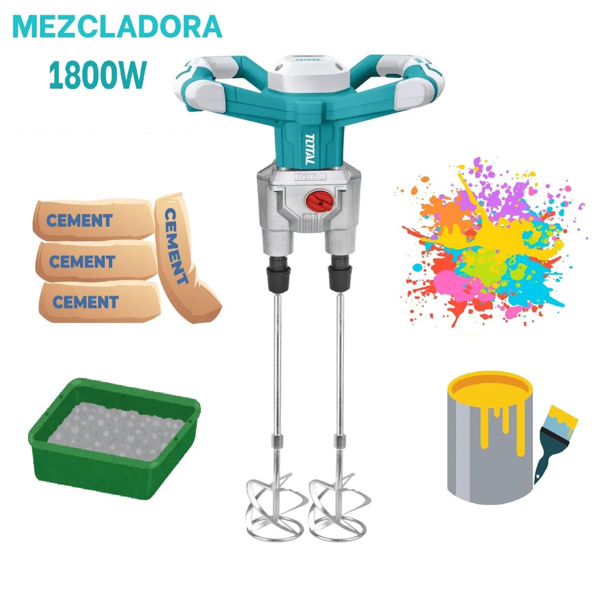TOTAL TOOLS - Mezcladora De Cemento Y Pintura Total De 1800w - TD616006