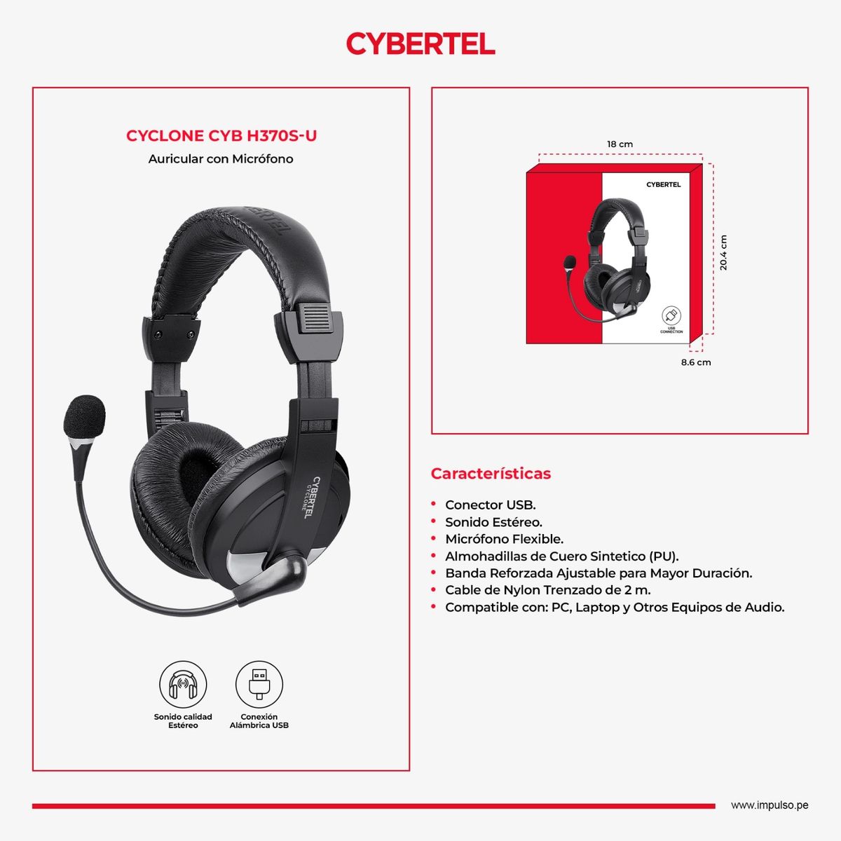 CYBERTEL - AUDIFONO USB CYBERTEL CYCLONE LAPTOP Y PC