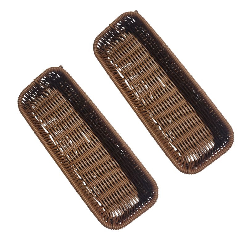 GENERICO - Pack x2 Cesta Porta cubiertos Rectangular de plástico tipo mimbre