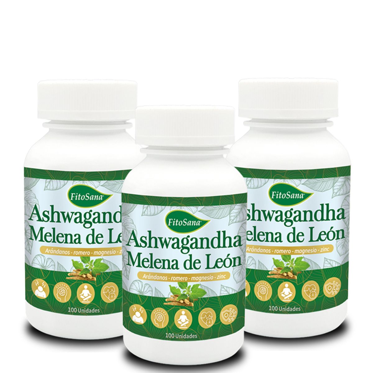 FITOSANA - PACK 3 ASHWAGANDHA CON MELENA DE LEON FITOSANA - FRASCO 100U