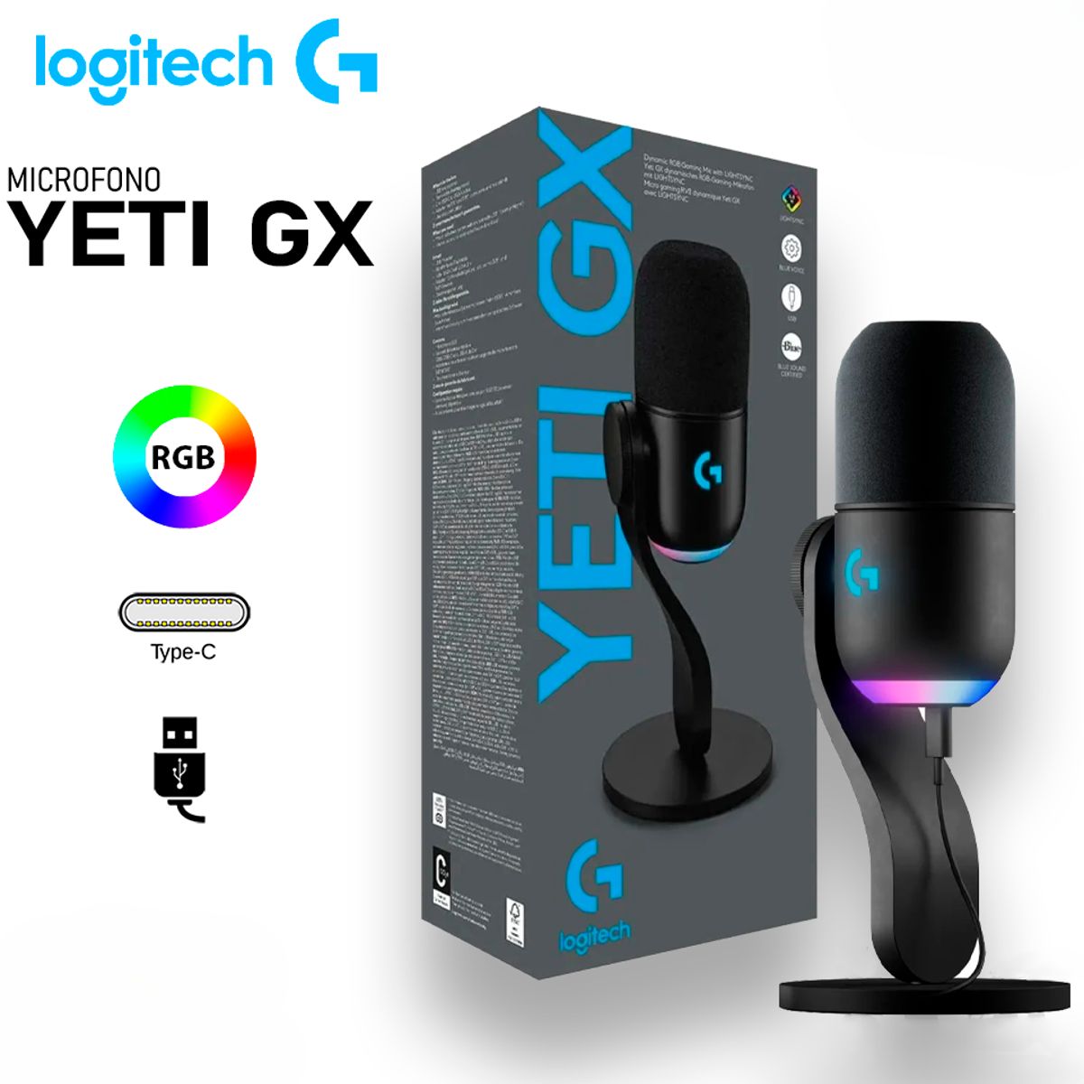 LOGITECH - Microfono Logitech Yeti GX Supercardioid Streaming RGB Lightsync Negro