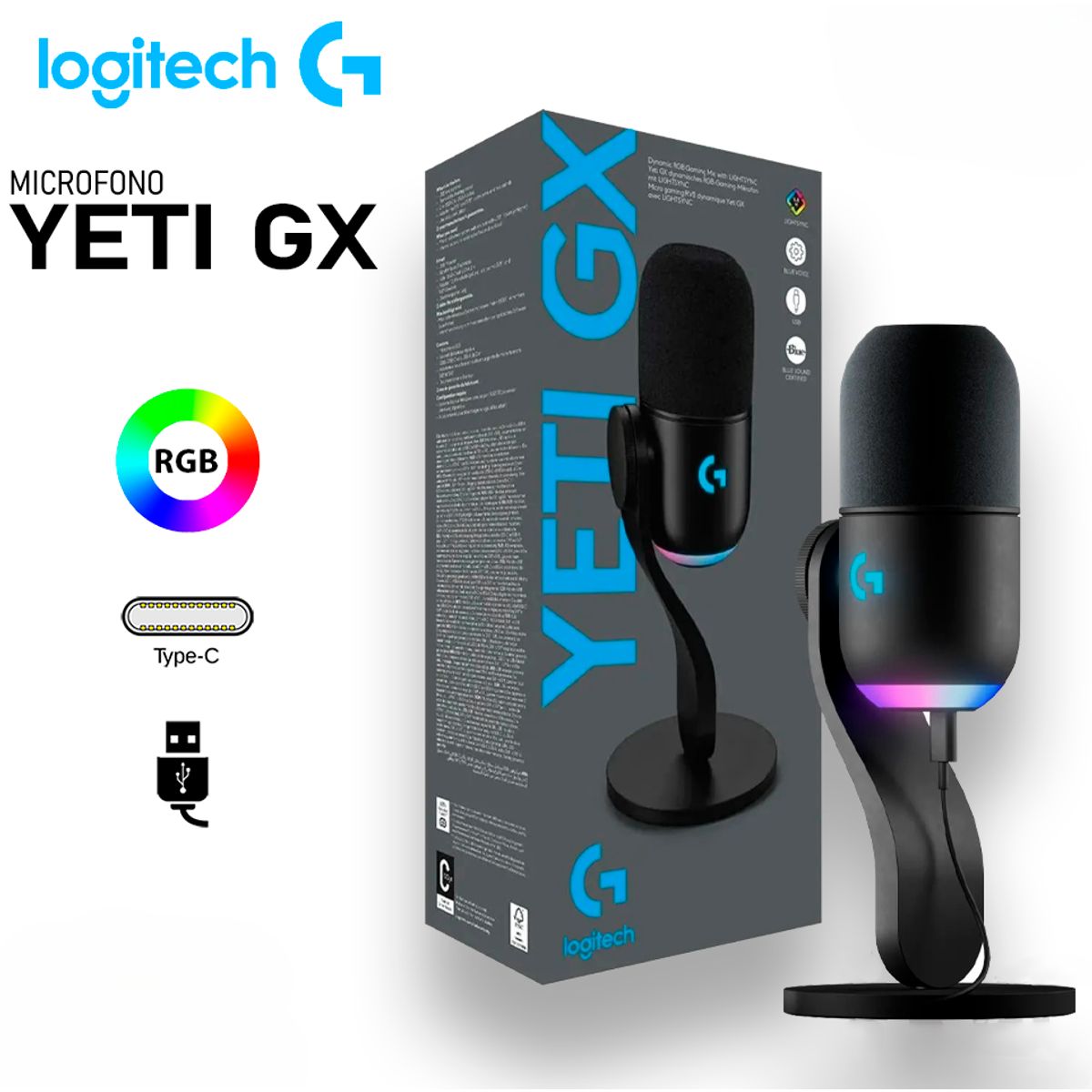 LOGITECH - Microfono Logitech Yeti GX Supercardioid Streaming RGB Lightsync Negro