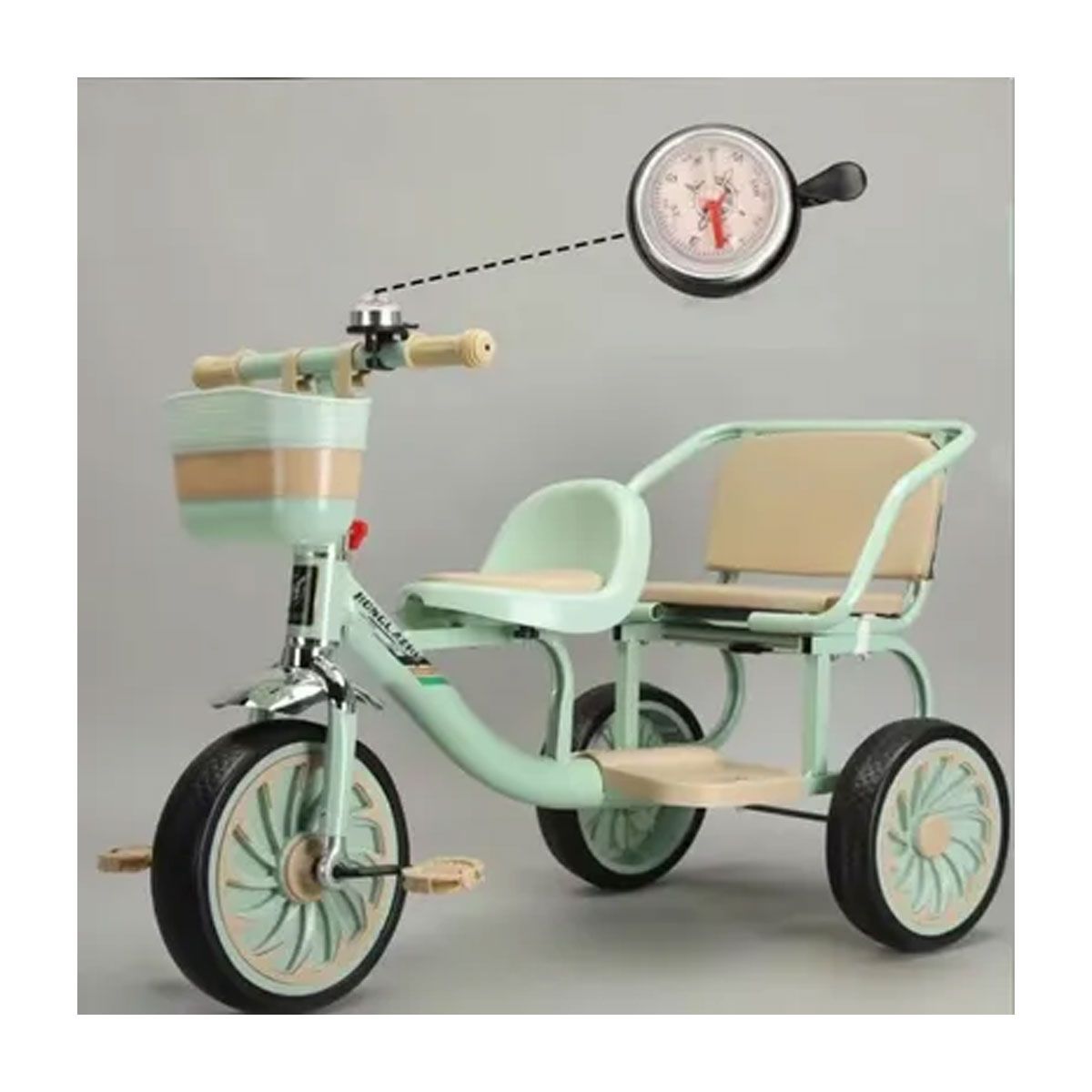 GENERICO - Triciclo Doble Asiento Vintage Con Canastilla Timbre Infantil Verde
