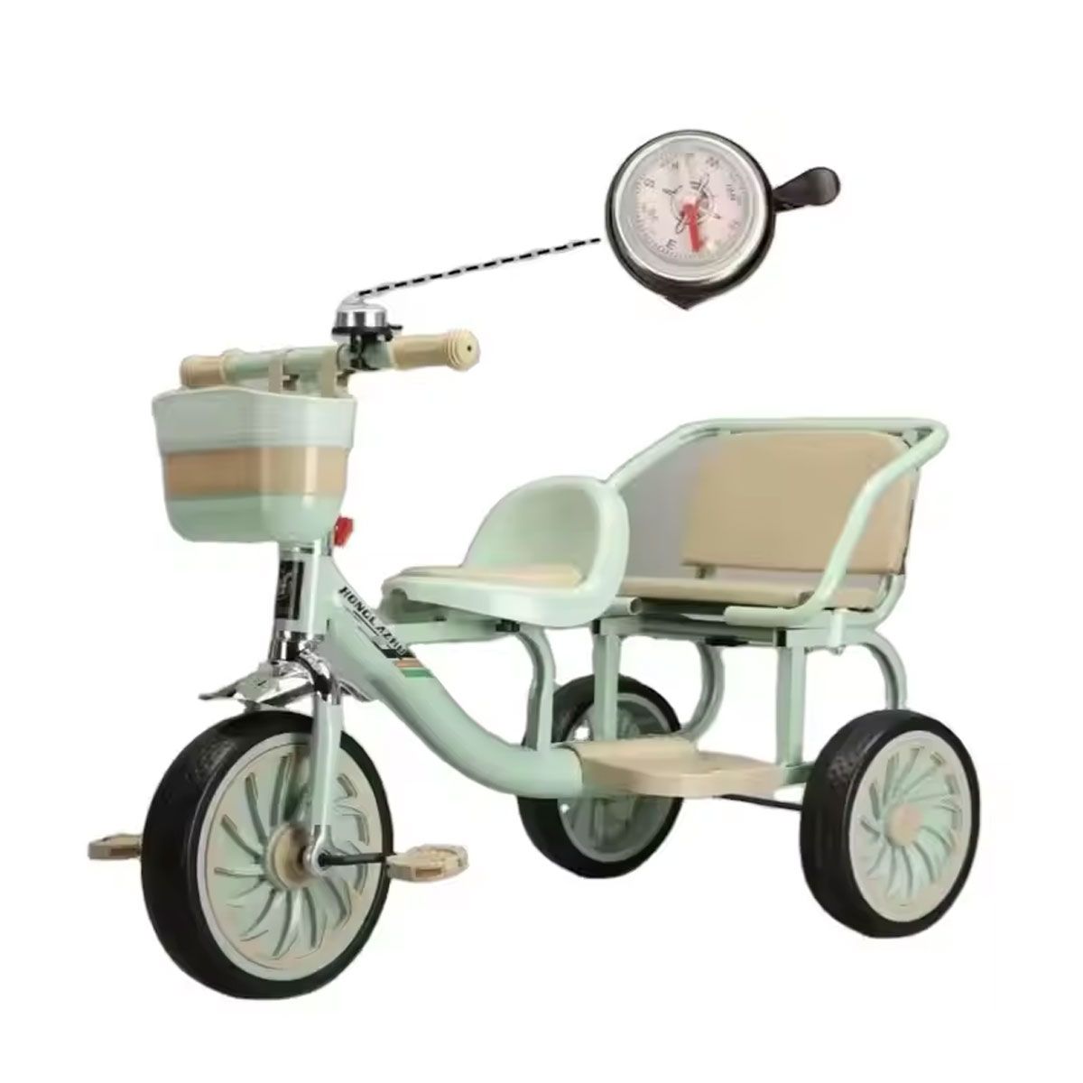 GENERICO - Triciclo Doble Asiento Vintage Con Canastilla Timbre Infantil Verde