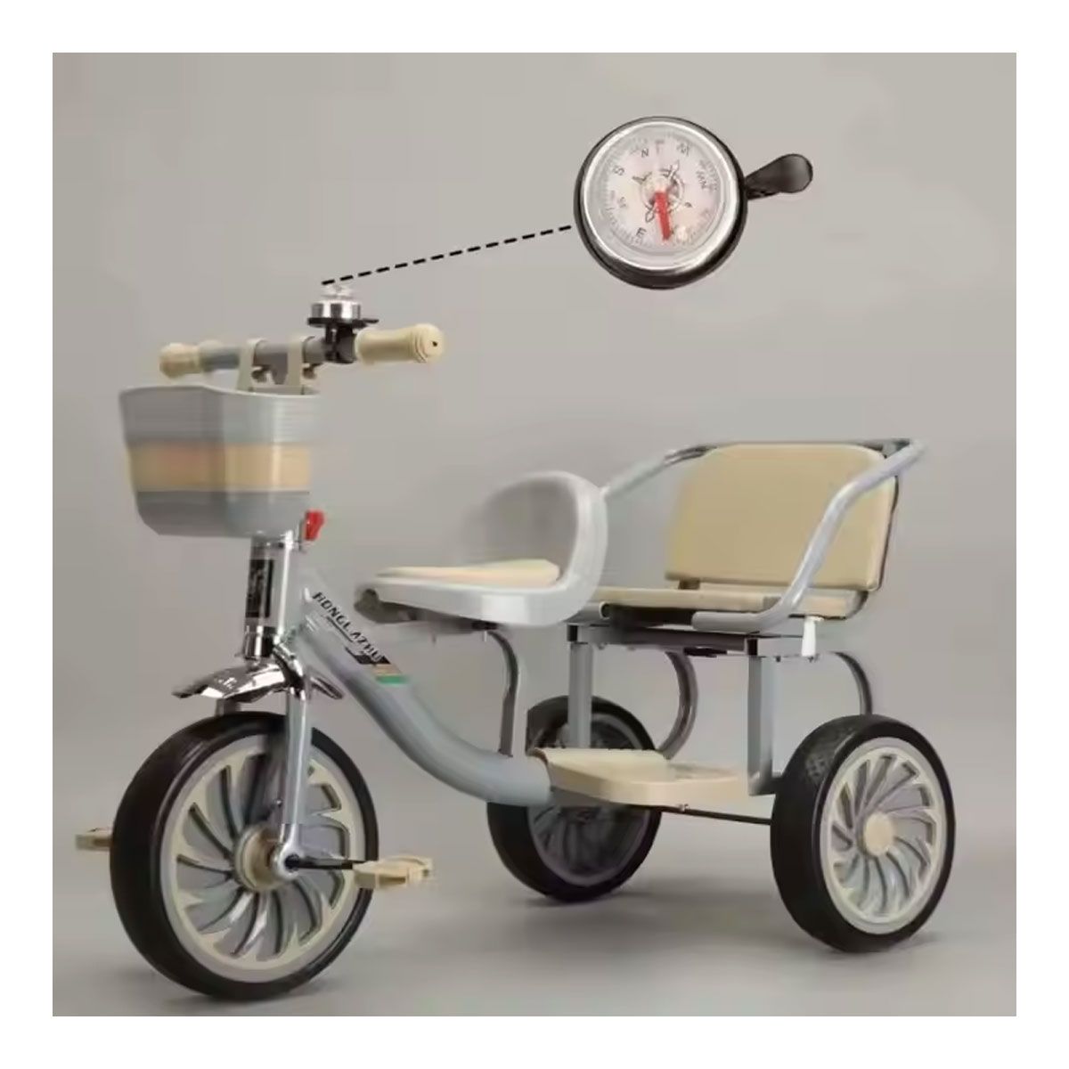 GENERICO - Triciclo Doble Asiento Vintage Con Canastilla Timbre Infantil Gris