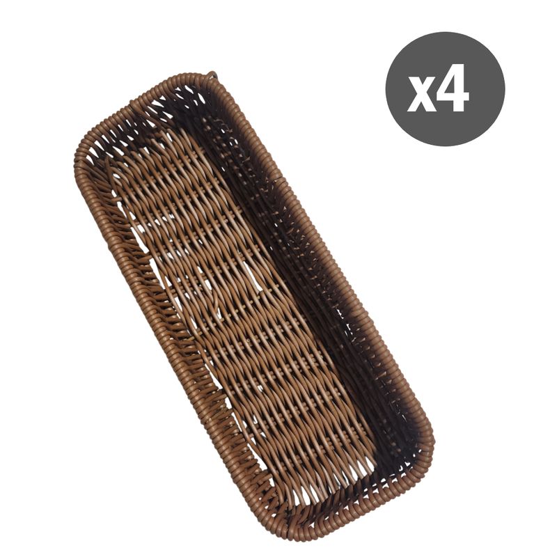 GENERICO - Set 4 Porta cubiertos Rectangular de plástico tipo mimbre