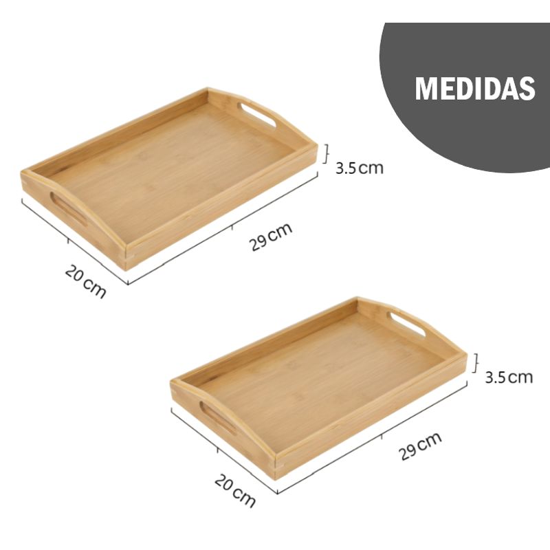 GENERICO - Juego de 2 Bandejass de bambú para servir para sala dormitorio