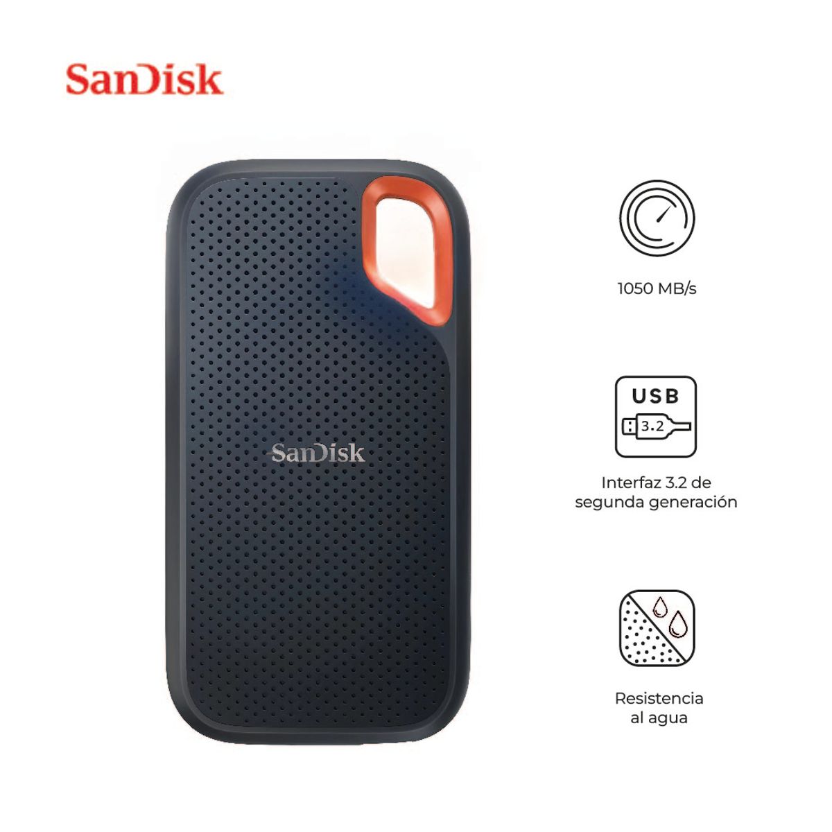 SANDISK - Disco Solido Externo Portable Ssd Extreme 1TB 1050 Mb/S - Ip65