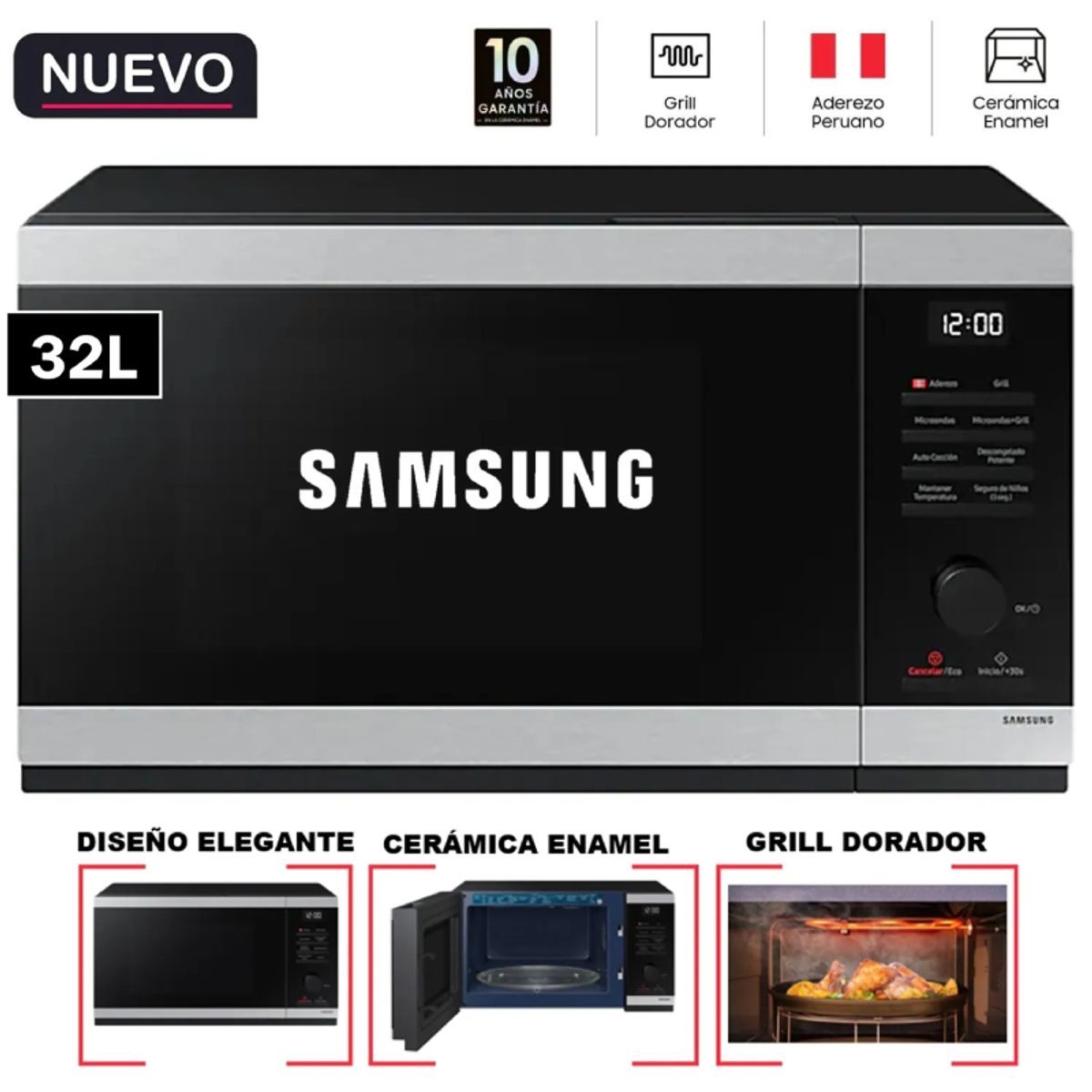 SAMSUNG - Horno Microondas Samsung con Dorador/Grill 32 Lts MG32DG4524ATPE.