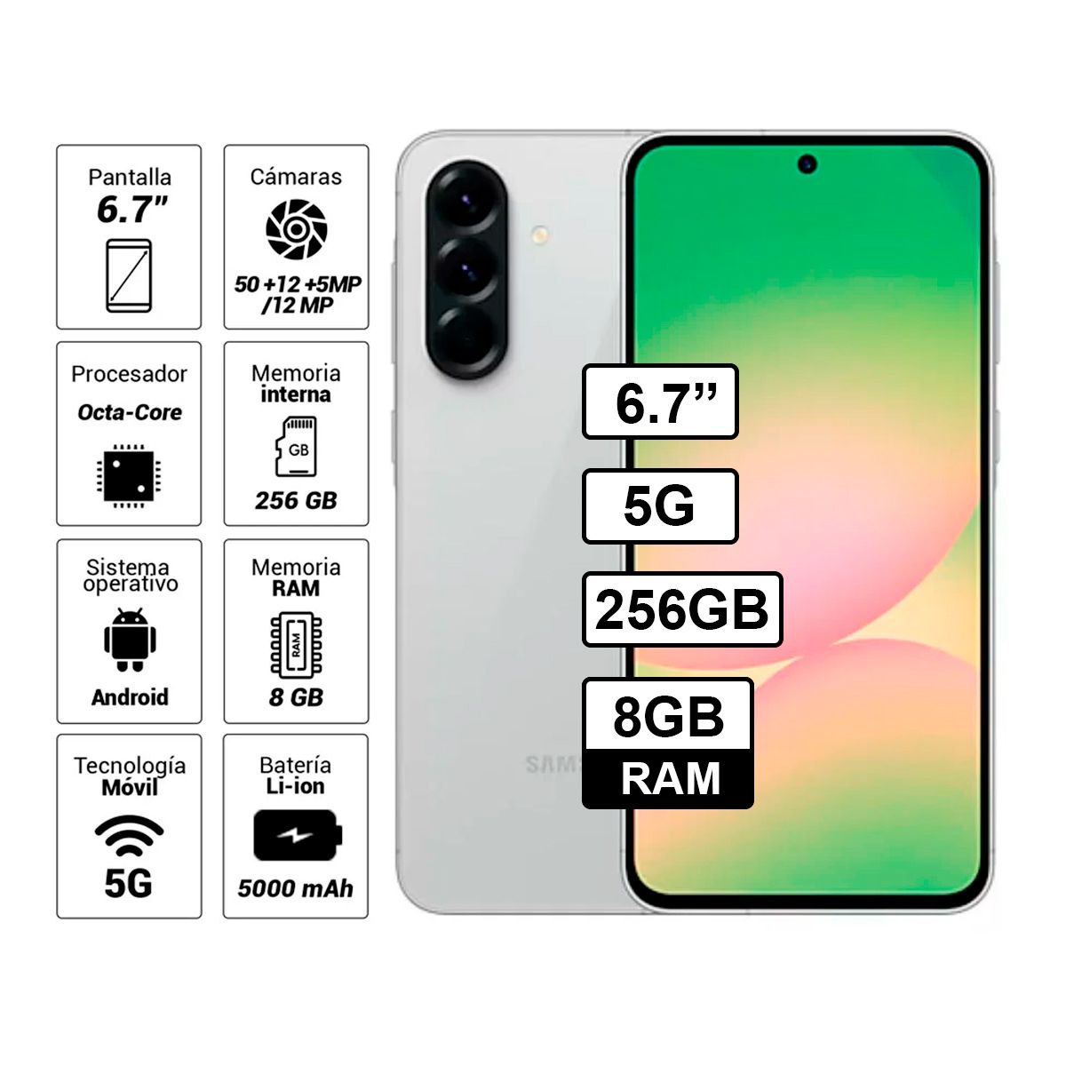 SAMSUNG - Celular Samsung Galaxy A56 5G 256GB 8GB RAM Color Gris Claro