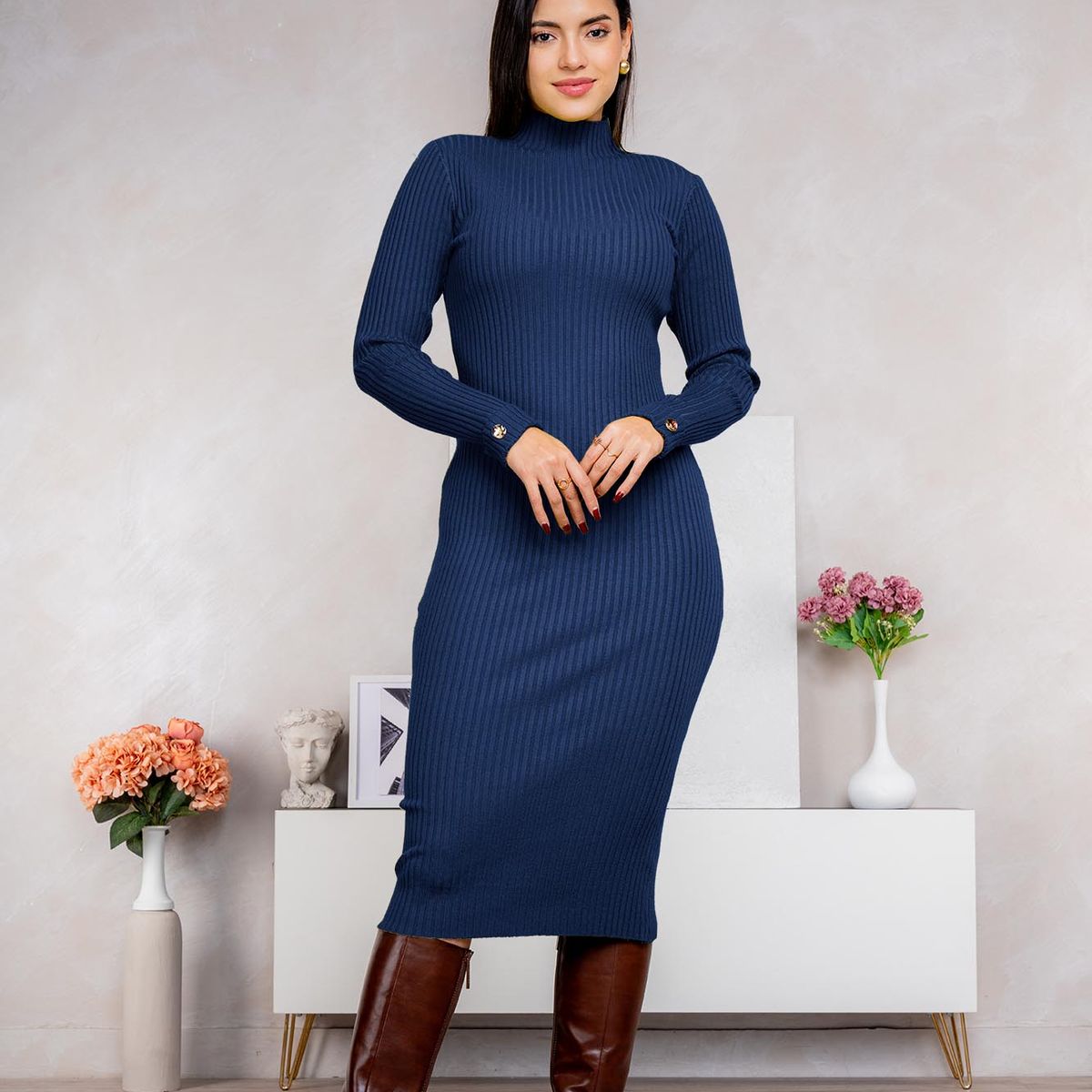 ARMA TU LOOK - VESTIDO CANDICE CUELLO ALTO DE CASHMERE CON BOTONES EN MANGAS