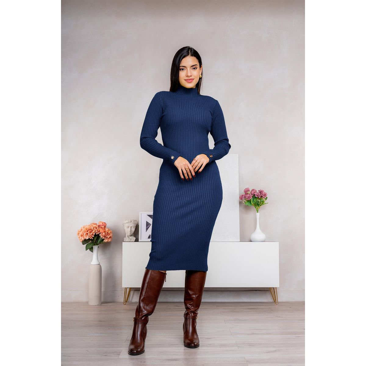 ARMA TU LOOK - VESTIDO CANDICE CUELLO ALTO DE CASHMERE CON BOTONES EN MANGAS