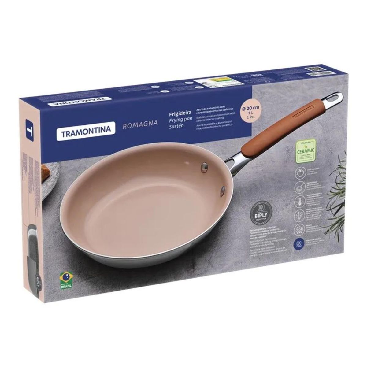 TRAMONTINA - Sartén Tramontina Romagna con Revestimiento Cerámico Marfil 20 cm