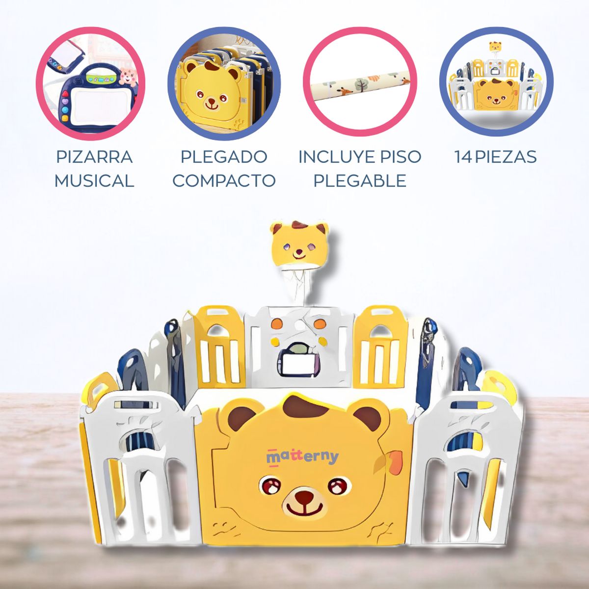 GENERICO - Corral Armable 4 en 1 para Bebés  «BALOO» Yellow