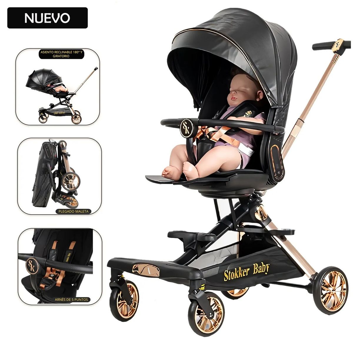 STOKKER BABY - Coche Carriola Giratorio V16 Plus Negro