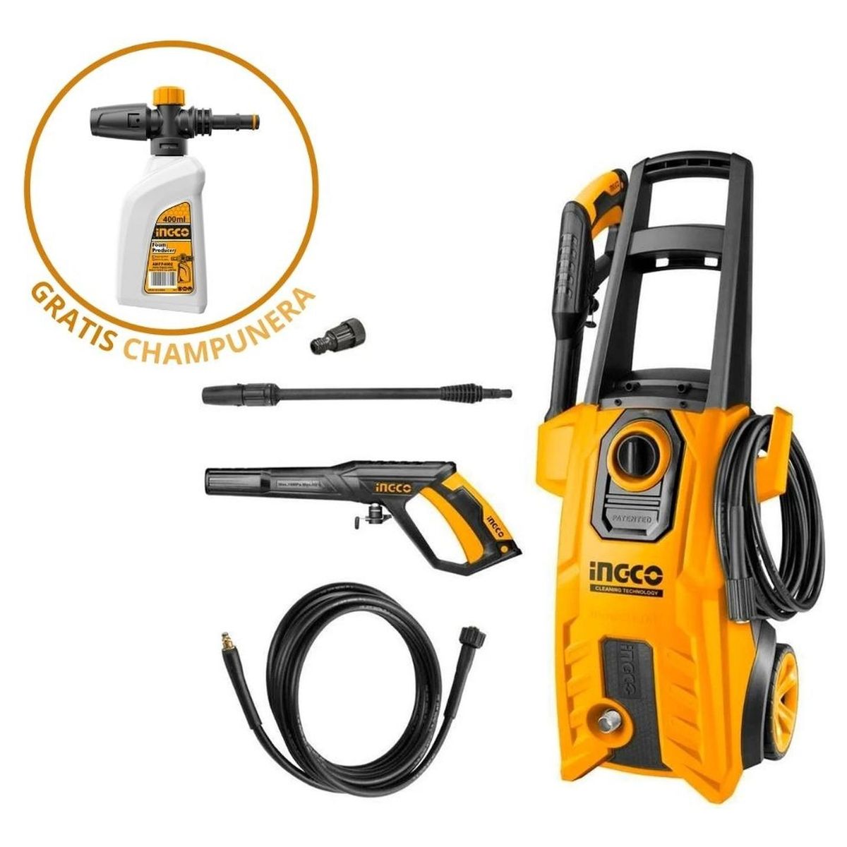 INGCO TOOLS - Hidrolavadora HPWR18008 1800W + Shampunera AMFP4002 INGCO