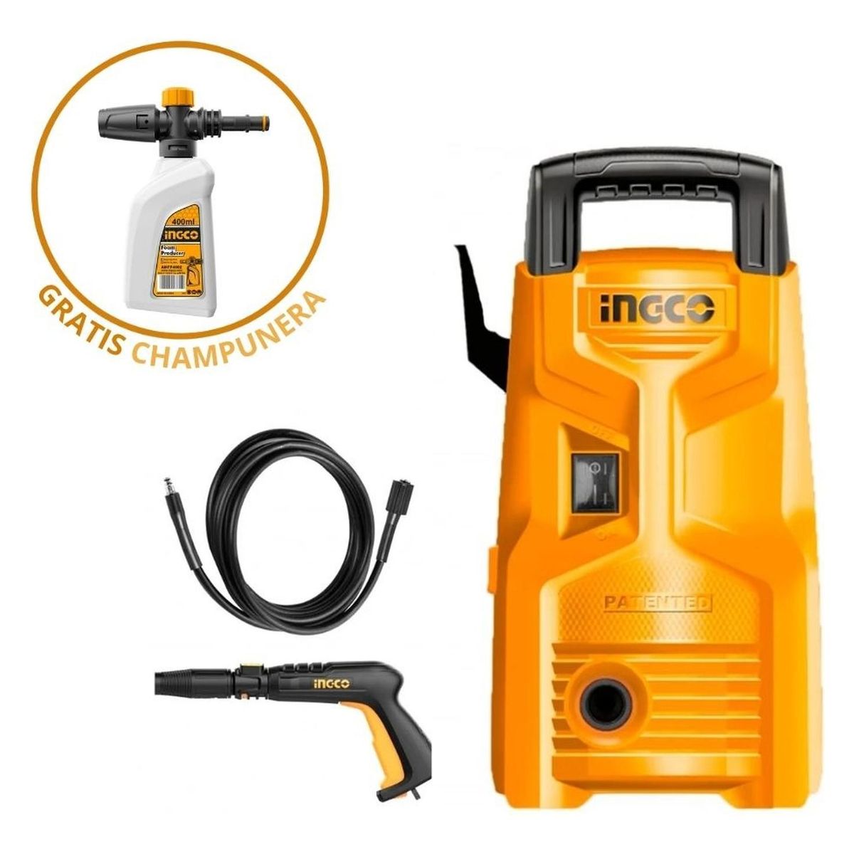 INGCO TOOLS - Hidrolavadora HPWR12008 1200W + Shampunera AMFP4002 INGCO