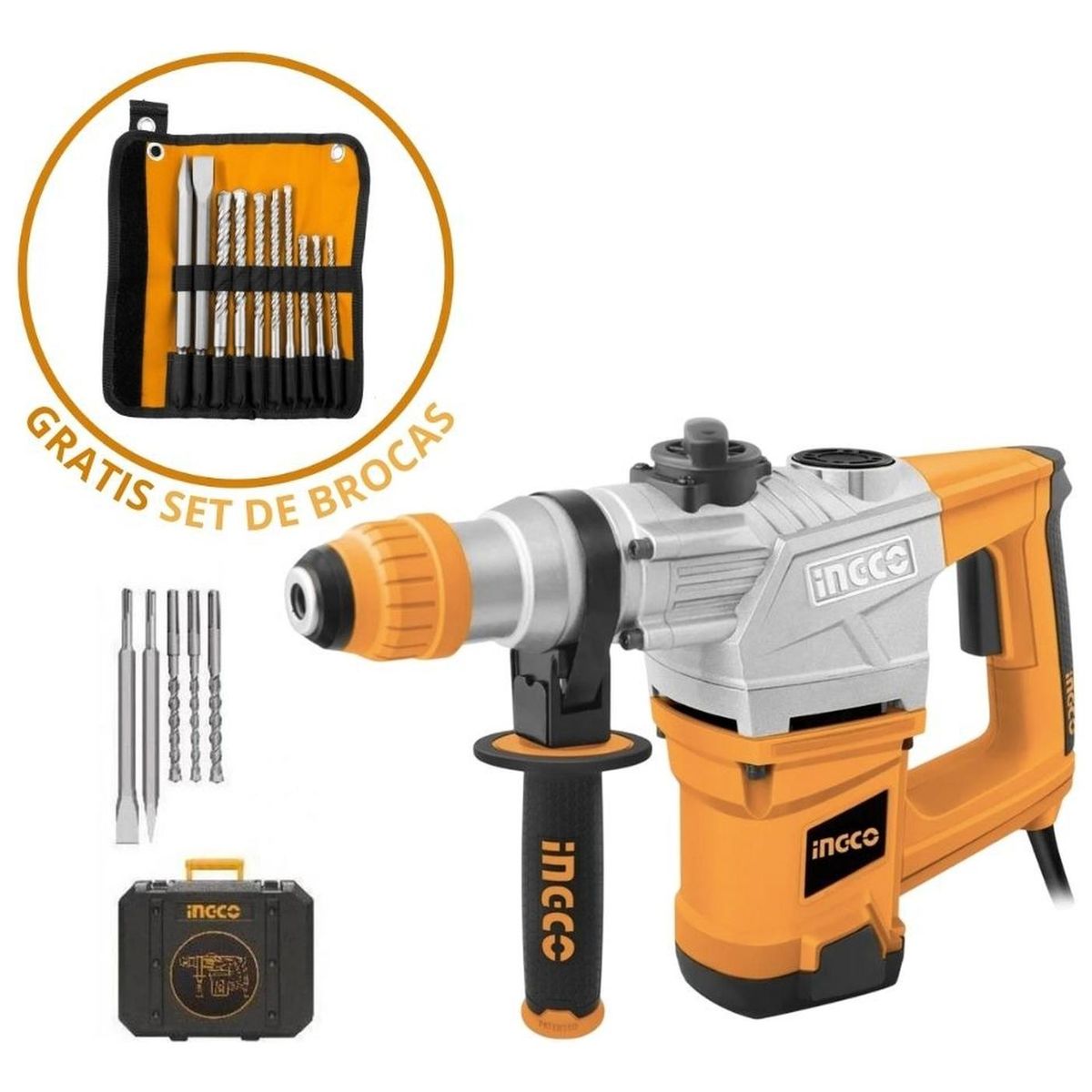 INGCO TOOLS - Rotomartillo RH12008 1250W 5J +  SET de 10 PZ AKD2101 INGCO
