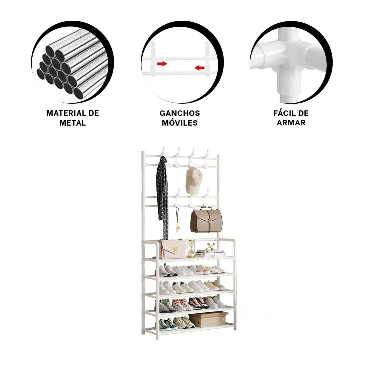 RYBIU IMPORT - Zapatera con Perchero Recto 5 N en Blanco Y+Regalo Agendita